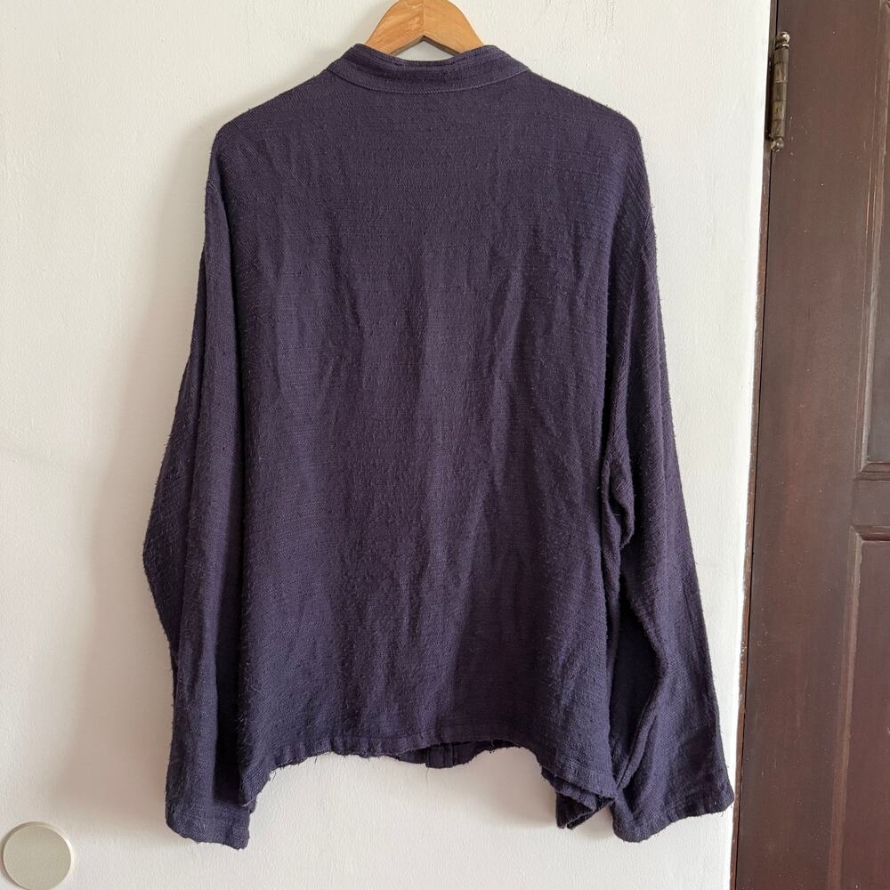 CP Shades 90s Vintage Aubergine Purple Button down Linen Rayon Band Collar Top L - Picture 2 of 8